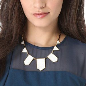 House of Harlow 1960 Station Necklace Gold Tone & Cream Textured Leather